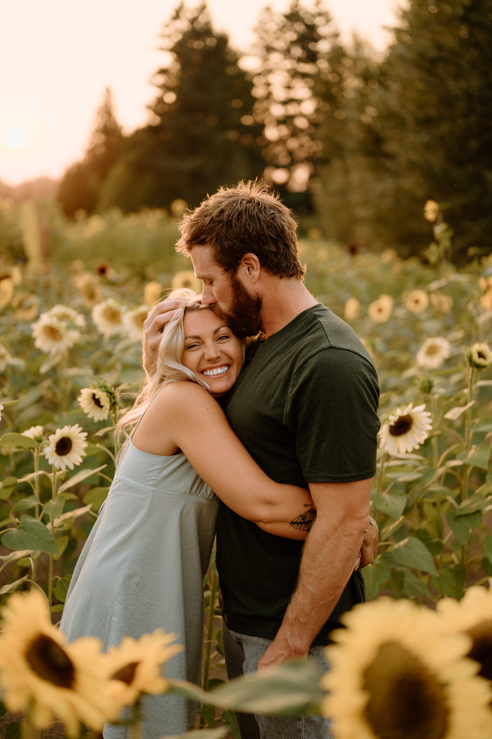 Washington Family Photographer, Summer Photography, Sunflowers, family of three, golden hour, Family Fashion, family portraits with a dog.